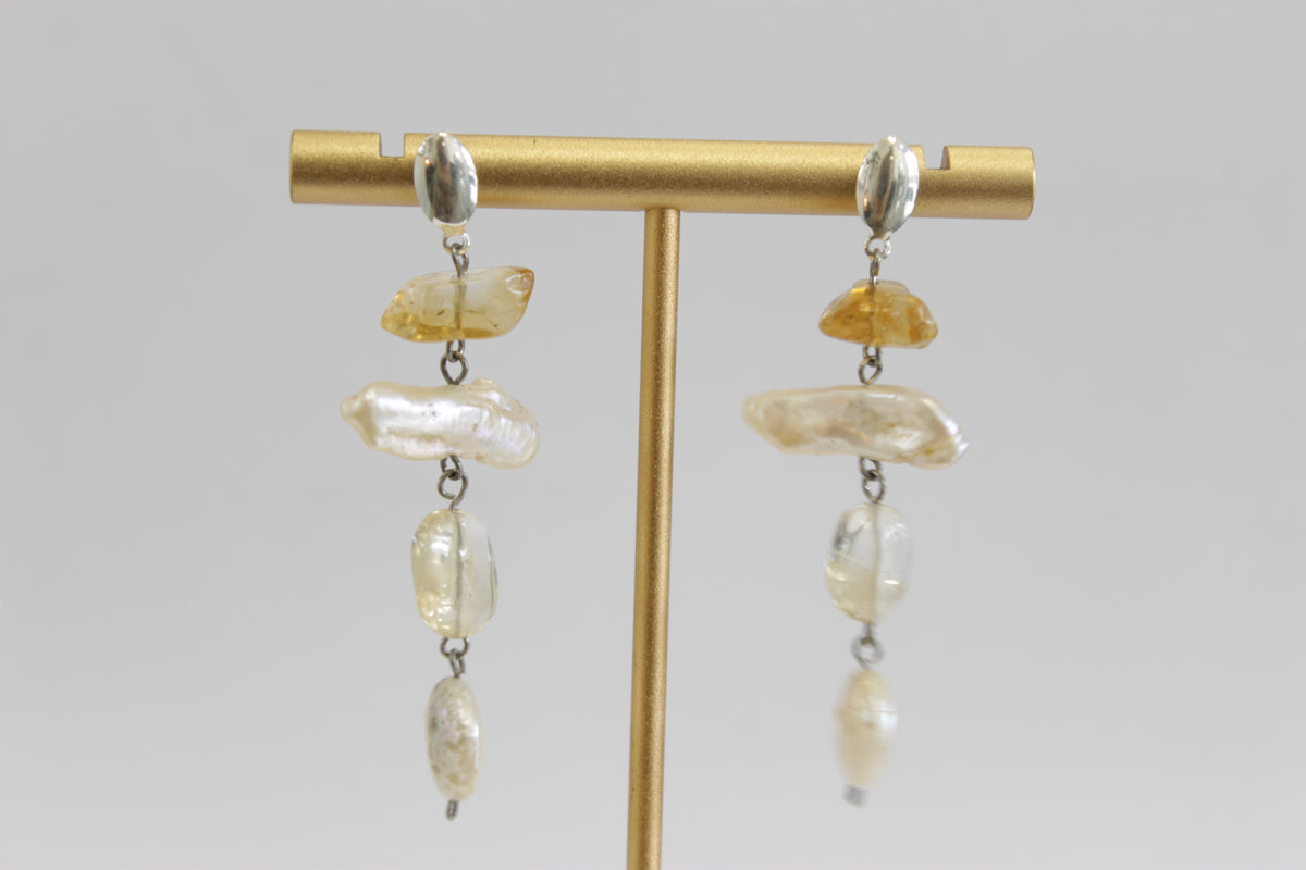 Pendientes perlas y citrinos