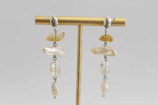 Pendientes perlas y citrinos